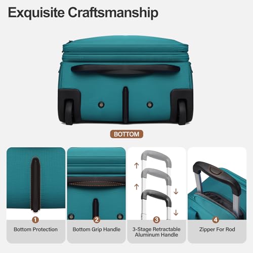 Personal Item 16-Inch Underseat Carry on Luggage With Wheels Lightweight Wheeled Underseater under seat bags for airplanes Upright 2 Wheel,Boy and Girl,Teal Green - color: Green