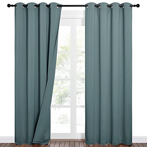 NICETOWN Sound Barrier 100% Blackout Divider Curtains 84", Noise, Heat and Cold Blocking Drapes with Felt Fabric Lining for Nursery/Daytime Sleep/Bedroom (Greyish Blue, 2 PCs, 52" Wide) - color: Greyish Blue, size: 52"W x 84"L (Pack of 2)