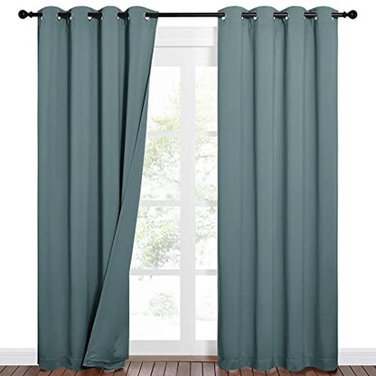 NICETOWN Sound Barrier 100% Blackout Divider Curtains 84", Noise, Heat and Cold Blocking Drapes with Felt Fabric Lining for Nursery/Daytime Sleep/Bedroom (Greyish Blue, 2 PCs, 52" Wide) - color: Greyish Blue, size: 52"W x 84"L (Pack of 2)