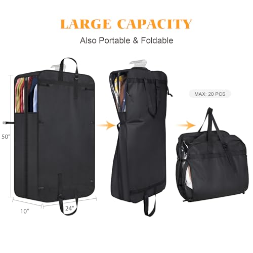 Univivi Garment Bag for Moving, Heavy Duty Suit Bag, 50 Inch, Set of 1 | Large Travel Bag for Moving, Non-woven Fabric, Suit Cover with Clear Window, Handles and Buckle Straps for Suit, Coat, Jacket - size: 24"X50"- 1pcs