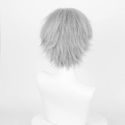 LABEAUTÉ Short Gray Anime Cosplay Wig Male Men Anime Layered Unisex Heat Resistant Hair Wig with Bangs for Party and Halloween for Gift + Free Cap - color: Gray