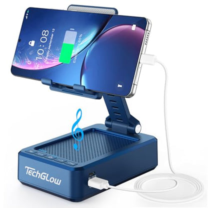 TechGlow Gifts for Men Women Foldable Cellphone Stand with Bluetooth Speaker and Charging Funtion Birthday Gift Idea for Mom Dad Cool Gadget Tech Gifts-Blue - color: Blue