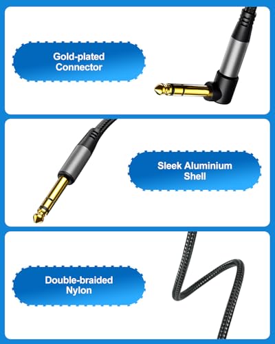 Aqdocvf Premium 1/4 Inch TRS Cable 10ft, Guitar Cord Right Angled - size: 10ft, style: 1 Pack