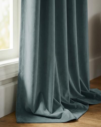 Slate Blue Velvet Curtains for Living Room, W52 x L84, 2 Panels | 280 GSM velvet with black yarn woven into back layer, Back Tab Window Drapes, Privacy & UV Protection, Boys' Bedroom, Villa - color: Slate Blue, size: 52"W x 84"L (Pack of 2)