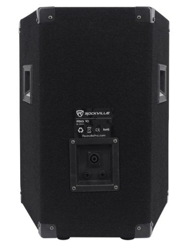 Rockville RSG10 10" PA Speaker Pair DJ Bundle with AX1200 Amplifier, Stands | 800W Peak / 300W RMS Total, 1200W 2-Channel Amp, RVSS2 Tripod Stands, 2 RSB17 Speakon Cables, Carry Case, 7-Items