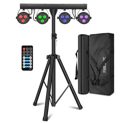 Stage Lights with Stand 120W, Professional DJ Lights Package, RGBW LED 4-Par Gigbar with DMX & Sound-Activated Stage Lighting System for DJs Band Party Wedding Church & Concert, 7FT Tripod