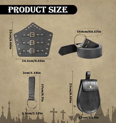 7PCS Renaissance Accessories Men Medieval Faux Leather Belt Viking Accessories Women for Halloween Cosplay - color: 5pcs Black a