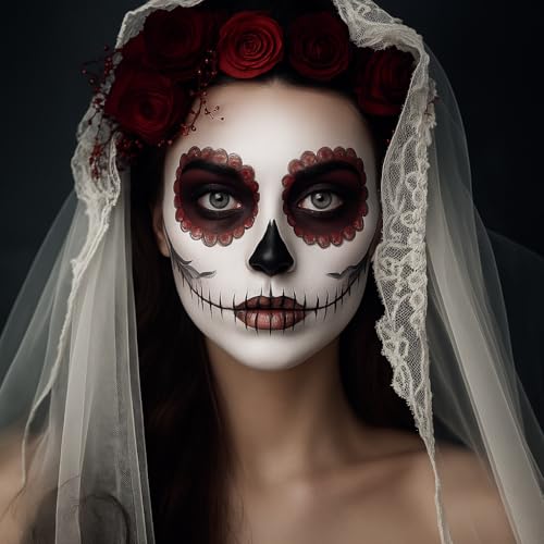 BOBISUKA Black & White Face Body Paint + Setting Powder + 3PCS Artist Brushes Face Painting Kit for Adult Large Capacity Professional Oil Based Cream Paints Palette For Halloween Clown Skeleton Vampir - color: SET 02