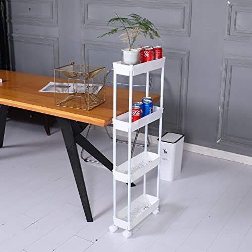 Sooyee 4 Tier Slim Rolling Cart, Utility Storage Cart with Wheels,White - color: White, size: Slim 4 Tier