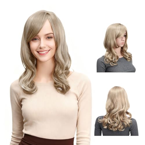 Onedor Full Head Beautiful Long Curly Wave Stunning Wig Charming Curly Costume Wigs with Fringe (24H613 Blonde Highlights) - color: 24H613 Blonde Highlights