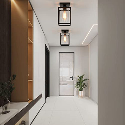 3 Pack Semi Flush Mount Ceiling Light,Black Metal Frame Ceiling Light Fixture with Clear Glass Shade, Farmhouse Light Fixture for Kitchen Island Entryway Porch Foyer - color: 3 PACK