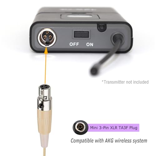 Earhook Headset Microphone Compatible with AKG Bodypack | Headworn Single Over Ear Hanging Condenser Omnidirectional Mic Clip for Wireless Transmitter System Mini XLR 3 Pin TA3F Plug - style: Mini XLR 3 Pin TA3F Plug Compatible with AKG Only