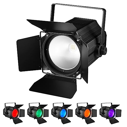 COB Stage Lights with Barn Doors, COB Par Light 200W LED RGBWAUV DMX512 Master-Slave Sound DJ Lighting Spotlight Fresnel for Church Concert Wedding