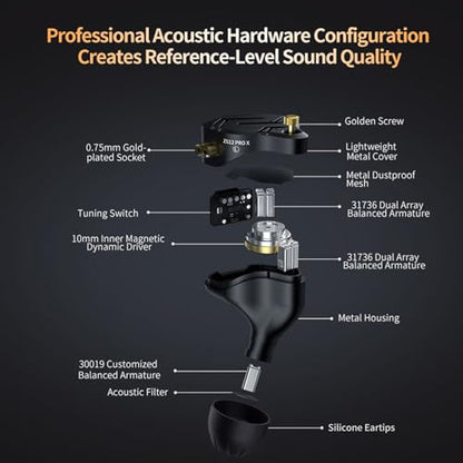 keephifi ZS12 Pro X in Ear Monitor, 1DD 5BA HiFi Wired Gaming Earbuds, ZS10 Pro X Upgraded Version IEM Earphones Earbuds with 2Pin-C Detachable Cable for Musicians, Audífonos Gamer, Audiphile