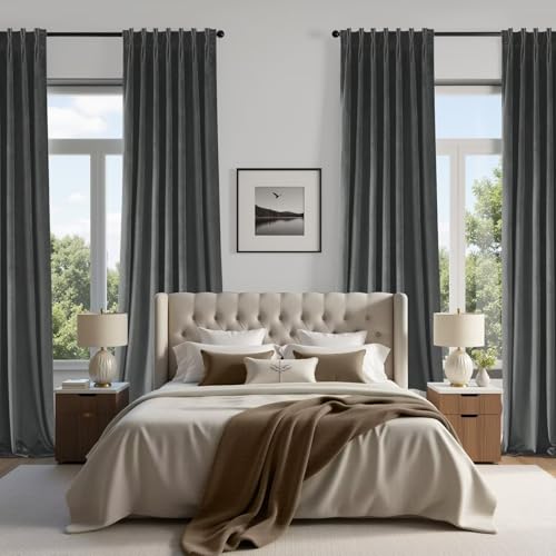 Joydeco Pinch Pleated Velvet Curtains 84 Inch Long 2 Panel Set for Living Room Bedroom, Back Tab Blackout Drapes with Adjustable Hooks (40”W x84”L,Grey) - color: Grey, size: 40"W x 84"L (Pack of 2)