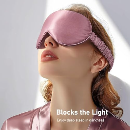LitBear 100% 22 Momme Mulberry Silk Sleep Mask - 3D Contoured, Bean Pink | Pure Silk, Eyelash-Friendly, Soft, Breathable, Perfect Blocks Light, Tangle-Free Adjustable Strap, Travel Pouch - color: Bean Pink