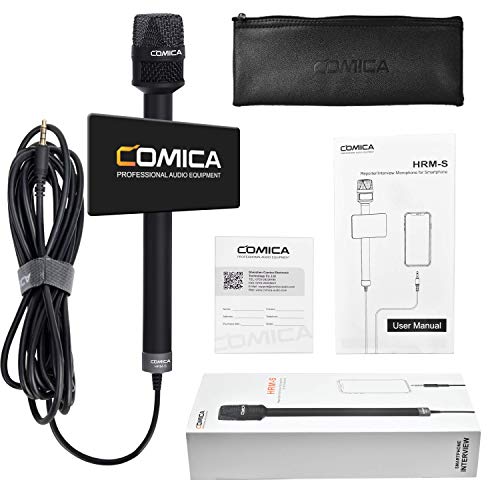 COMICA HRM-S Handheld Interview Microphone for Smartphone, 3.5mm TRRS Cardioid Condenser Reporter Mic for Video Recording, Interview, Speech, Vocal