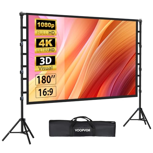 180 Inch Outdoor Projector Screen with Stand, Portable Movie Screen | 180-inch projector screen with stand features a wrinkle-free 16:9 screen, adjustable height, and portable for indoor outdoor - size: 180 INCH
