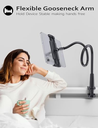 Tryone Gooseneck Kindle&Tablet Holder for Bed Hands-Free Reading on Bed Headboard for iPad, Kindle, and Switch, Flexible 30in Al-Mg Alloy Clamp Arm Stand for Tablets 4.7-10.5 in, Phone - Black - 30in - color: Black