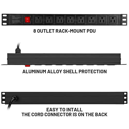 BTU 2PCS Power Strip Surge Protector Rack-Mount PDU, 8 Right Angle Outlets Wide-Spaced, Mountable Power Strip Heavy Duty for Server Racks, Commercial, 300J (Black 6FT) - color: Black 6FT-2PCS