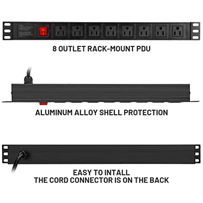 BTU 2PCS Power Strip Surge Protector Rack-Mount PDU, 8 Right Angle Outlets Wide-Spaced, Mountable Power Strip Heavy Duty for Server Racks, Commercial, 300J (Black 6FT) - color: Black 6FT-2PCS