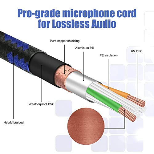 XLR Mic Cable 15 ft 4.5 Meter Male to Female XLR Blue Braided - color: Blue XLR-XLR, size: 15ft