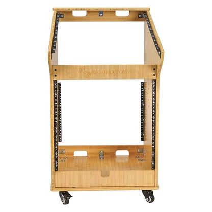 Sound Town DIY Solid Carbonized Bamboo Studio Rack with 11U Slant Mixer Top, 10U Front Rack, 2U Bottom Storage, Casters, Rubber Feet, for Recording Room, PA/DJ Equipment, Home-Audio (STBR-M11X12) - size: 12U w/ Mixer Top, 2U Drawer