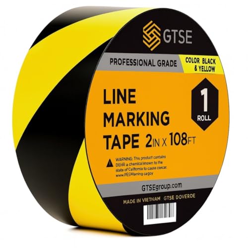 GTSE - Black/Yellow Vinyl PVC Floor Tape 2 inch x 108ft Safety Marking Tape | Safety Marking Tape for Gyms, Warehouses & Dance Floors - Durable Vinyl, High Visibility - color: Black & Yellow, size: 2" x 108 ft