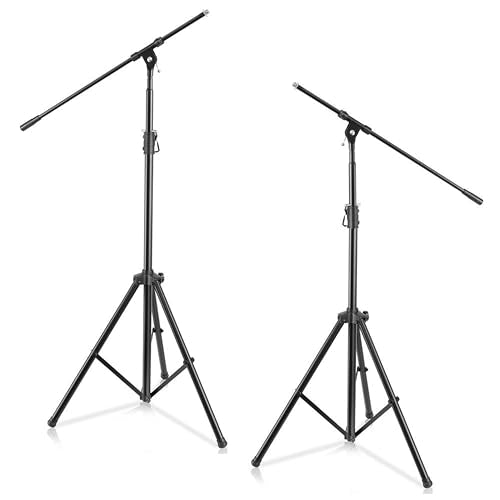 Adjustable Tripod Microphone Boom Stand - Pair of Universal Heavy Duty Lightweight Professional Compact Stage Studio Floor Standing Boom Mic Tripod Holder w/ Standard 5/8" Mic Adapter - Pyle PMKS56X2 - size: 2 Pack
