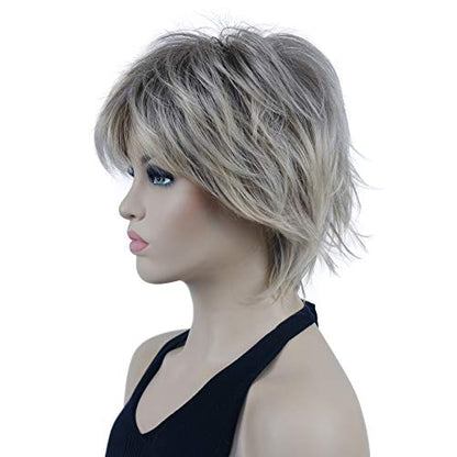 Lydell Short Layered Shaggy Wavy Full Synthetic Wigs (R10-26 Blonde Mixed Dark Root) - color: #R10-26 Blonde Mixed Dark Root