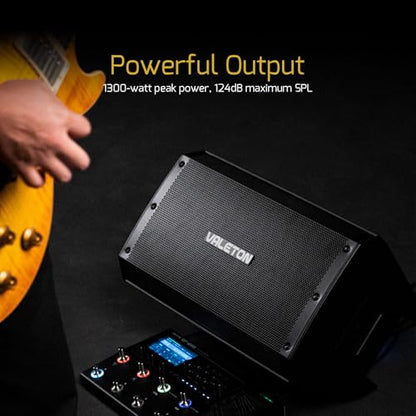 Valeton 10 inch, 2-Way FRFR 1300-Watt Active Speaker for Guitar, Bass, Multi FX and Amp Modelers | Multi FX and Amp Modelers,CONTOUR and BASS switches for quick EQ sound shaping,XLR/TRS combo inputs & one XLR link output