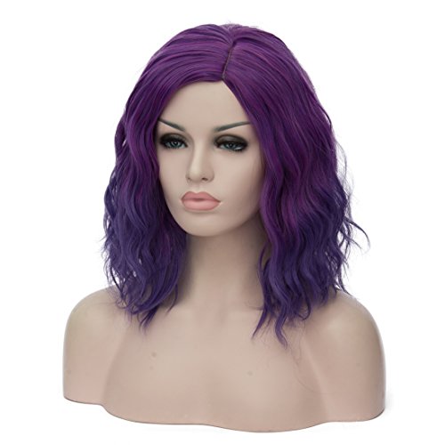 Mildiso Purple Wigs for Women Mardi Gras Wig Short Purple Bob Wig M004PR | Cute Curly Wavy Hair Wigs with Cap for Halloween Cosplay Party - color: Dark Purple