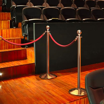 Prime Stanchion and Rope Kit, Includes (6) Smooth Black Flat Top Crowd Control Barriers and (4) Red Velvet 6-Foot Ropes, Self-Straightening, No-Tools Required - color: Smooth Black Flat Top / Red Rope, size: 10 Pieces