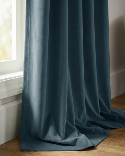 StangH Dark Slate Blue Velvet Curtains for Living Room, W52 x L90, 2 Panels - color: Dark Slate, size: 52"W x 90"L (Pack of 2)