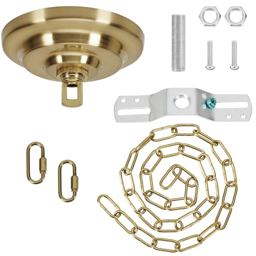 Heavy Duty Light Fixture Canopy Kit 5.3 Inches Diameter & 5.9 Feet Chain Ceiling Mounting Hardware for Pendant Light, Chandelier or Swag Light Fixtures, Brass - color: Brass