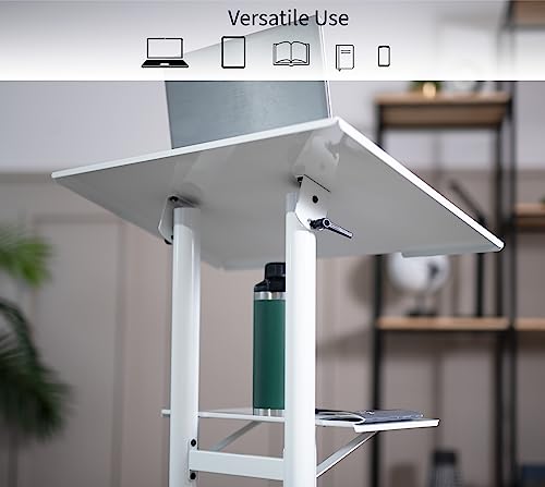 VIVO White Mobile 24 x 16 inch Lectern Podium, CART-V03W | Height Adjustable, Tilting Desktop, Rolling Laptop Cart on Wheels, Steel Design, Holds 44 lbs - color: White