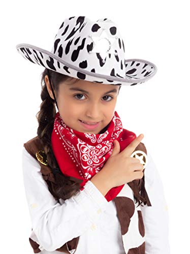 Spooktacular Creations 2 Pcs Adult Kids Felt Cow Print Cowboy Hat, Halloween Costume Accessory for Boys Girls, Cowgirl Hat for Women Wild West Themed Parties
