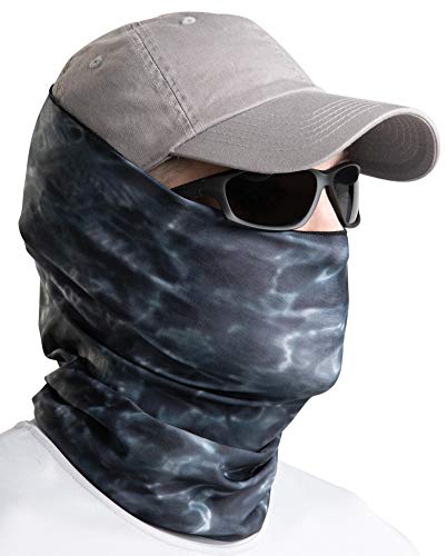 Aqua Design Fishing Hunting Masks Neck Gaiter: Men and Youth UPF 50+ Sun Mask Protection: Camo Face Cover Balaclava Bandana - color: Black Water, size: Medium