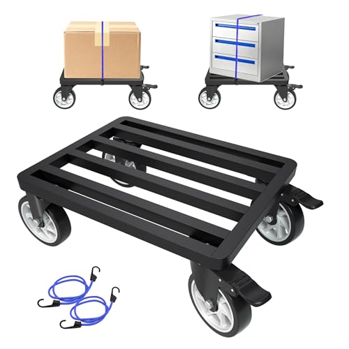 Heavy-Duty Stainless Steel Furniture Dolly 18'' x 14'' Inch, 2000LBS Capacity Moving Dolly with 5" Swivel Casters & Fastening Strap for Secure Moving of Furniture and Appliances - size: 18"L x 14"W x 7.5"H