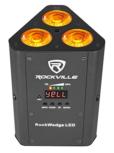 Rockville RockWedge LED Black RGBWA+UV Rechargeable Par Up-Light, 2-Pack | Built-In 7500mAh Battery, Wireless DMX, 54W, Up to 36 Hours Single Color Runtime, 4 Hour Recharge, 6 or 10 Channel DMX