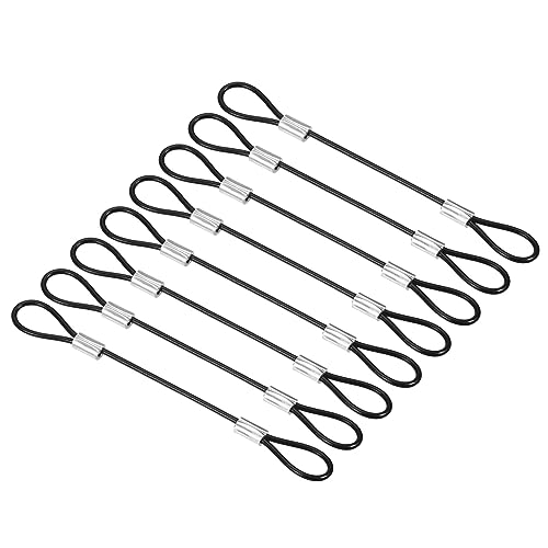 PATIKIL 0.3Ft Safety Cable Lock, 8 Pack Stainless Steel 2mm Dia Security Wire Rope with Double Loop for Stage Lighting Luggage Lock Black - size: 0.3 Ft