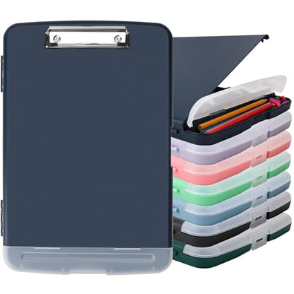 Clipboard with Storage, A4 Binder Nursing Clipboards with Pen Holder, Heavy Duty Storage Clipboards with Low Profile Clip, Clipboard Folder Side-Opening, Smooth Writing Clip Board (Navy Blue) - color: Navy Blue