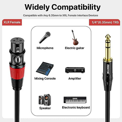 EBXYA 1/4 TRS to XLR 3ft 2Pack - 6.35mm 3Pin Balanced Female Audio Cable - size: 3 feet-2 Pack, style: TRS to XLR Female