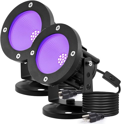 20W Black Light Spotlight - Strong Black Light Spot Lights Outdoor IP66 Waterproof Blacklight Spotlights 395nm Blacklight Spot Lights UV Spotlight with Plug for Glow Party Halloween (2 Pack)