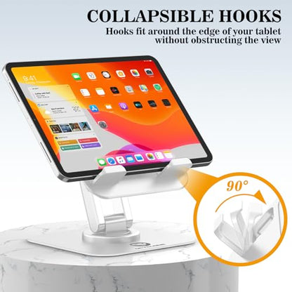OCYCLONE iPad Stand, 360° Rotating Adjustable Foldable iPad Tablet Stand Holder for Desk Compatible with Kindle Tablet iPad 4" - 15.6" Portable Monitor Stand, White - color: White