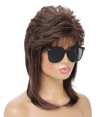 Airhostess Mullet Wigs for Women Joe Dirt Emo Wig 80s Costumes Fancy Party Accessory Cosplay Wig Halloween (Medium Brown) - color: 2057-Brown
