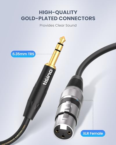 Tisino Female XLR to 1/4'' TRS Microphone Cable, 6.35mm Stereo Jack to 3-pin XLR Female Balanced Interconnect Micphone Cable -10FT | 1/4" 6.35mm to XLR Female Mic Cable for Mixer, Amp, Speaker, Gold-Plated Shielded OFC Interconnect Lead - size: 3m/10ft