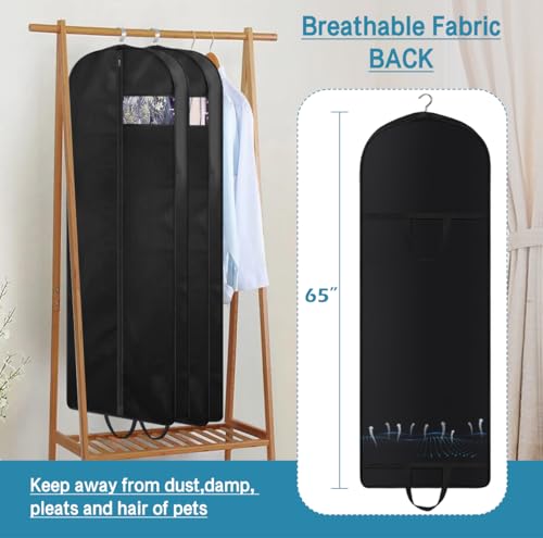 KIMBORA 65" Dress Garment Bags for Hanging Clothes Travel, Gusseted Garment Bags for Closet Storage with Handles for Long Gowns, Coats（3 Packs） - size: 65"