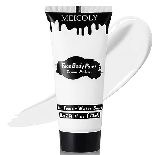 MEICOLY White Cream Face Body Paint,2.37Oz Large Tube Clown White Makeup,Water Based Full Body Paint for Adults and Kids,Halloween SFX Skull Joker Zombie Vampire Skeleton Goth Cosplay Mime Makeup - color: white face body paint