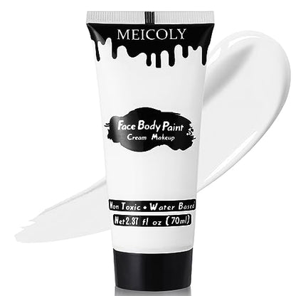 MEICOLY White Cream Face Body Paint,2.37Oz Large Tube Clown White Makeup,Water Based Full Body Paint for Adults and Kids,Halloween SFX Skull Joker Zombie Vampire Skeleton Goth Cosplay Mime Makeup - color: white face body paint
